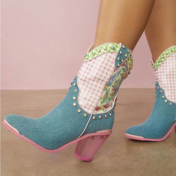 Sugar Thrillz Shoes - Patchwork Cowboy Boots